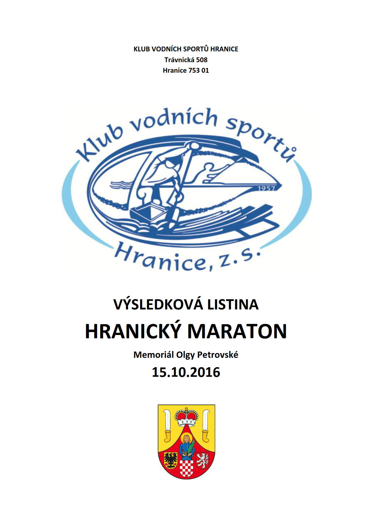 2016 Výsledky Hranický maraton